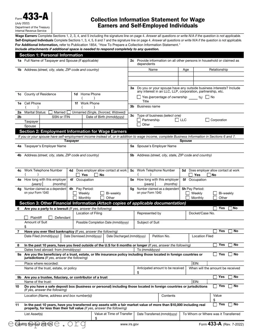 Blank IRS 433-A PDF Form