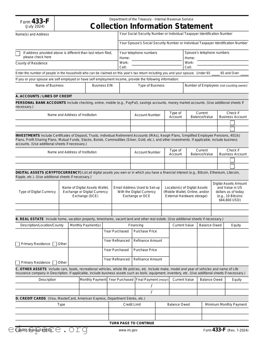 Blank IRS 433-F PDF Form