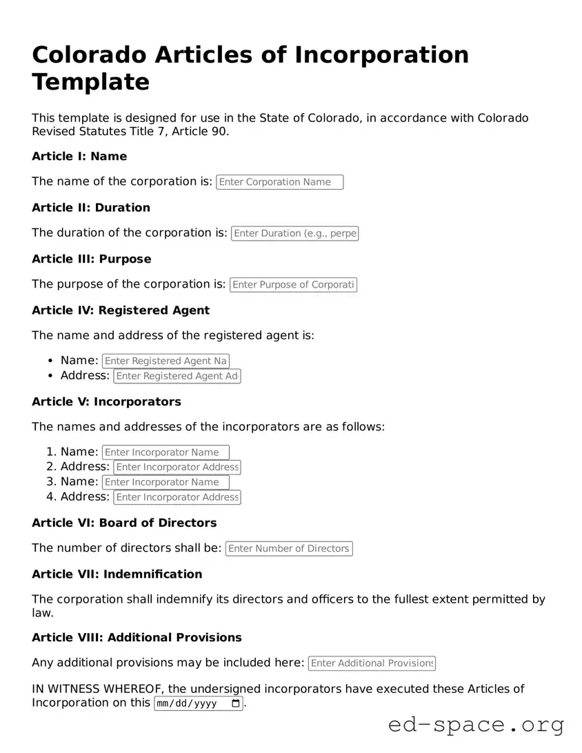 Free  Articles of Incorporation Form for Colorado