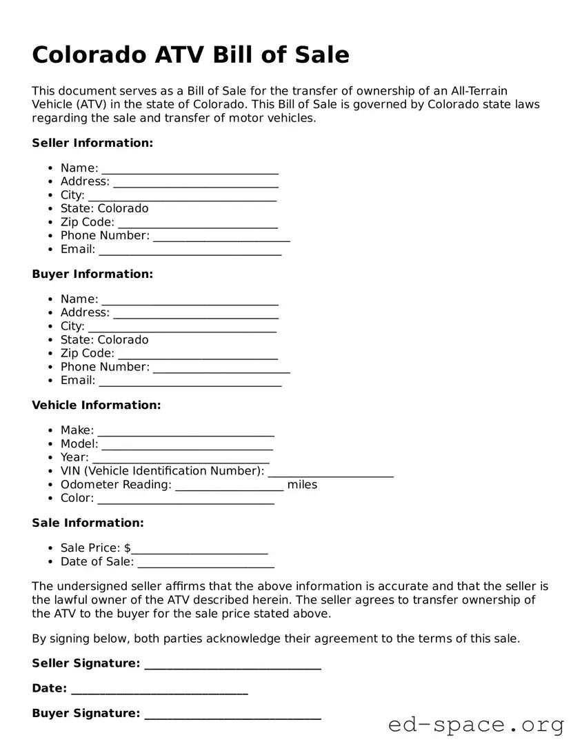 Free  ATV Bill of Sale Form for Colorado