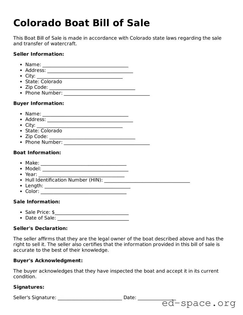 Free  Boat Bill of Sale Form for Colorado