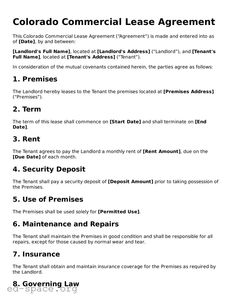 Free  Commercial Lease Agreement Form for Colorado