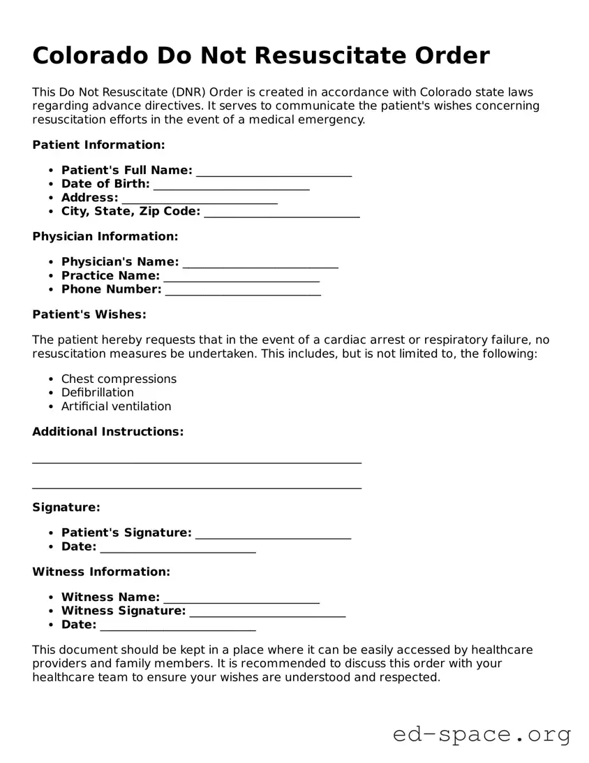 Free  Do Not Resuscitate Order Form for Colorado