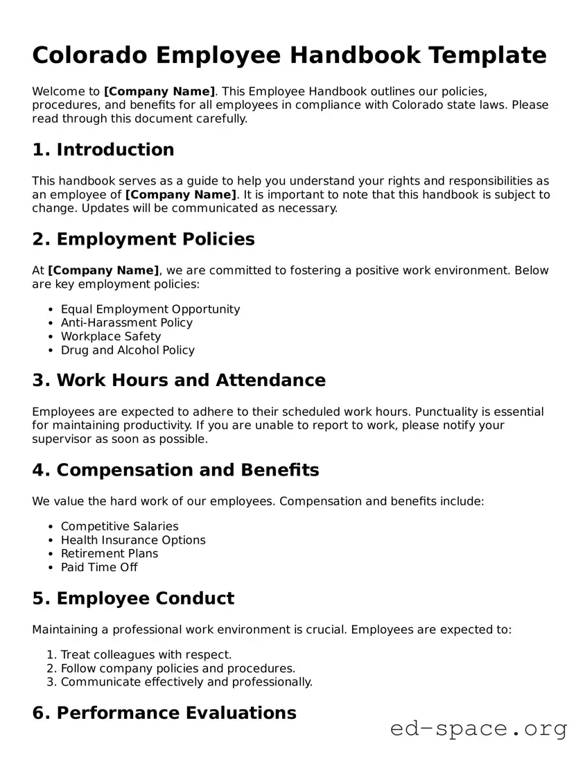 Free  Employee Handbook Form for Colorado