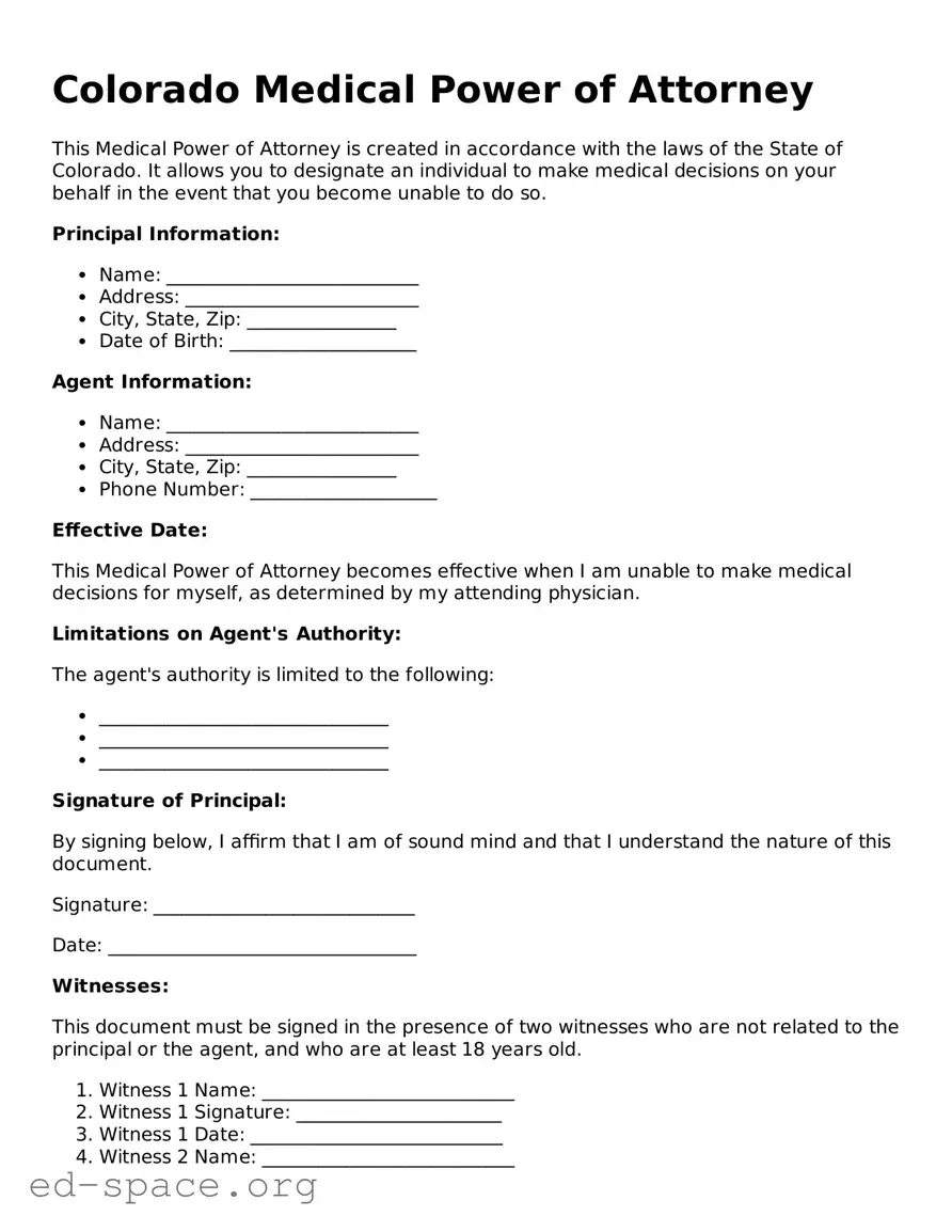 Free  Medical Power of Attorney Form for Colorado