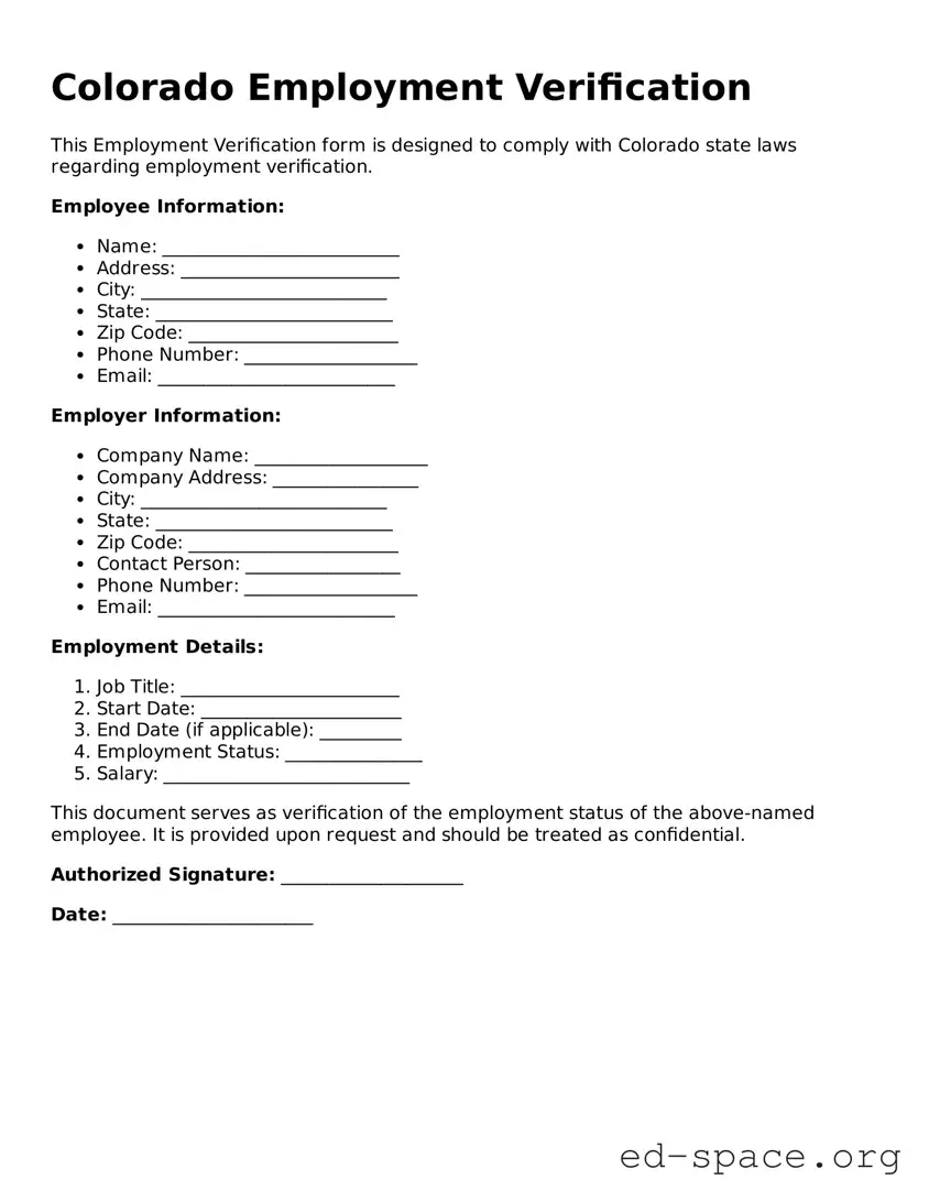 Free  Employment Verification Form for Colorado