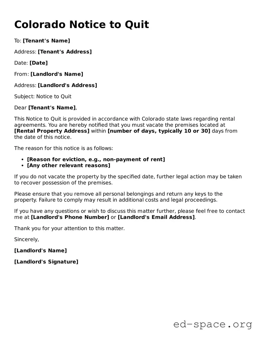 Free  Notice to Quit Form for Colorado