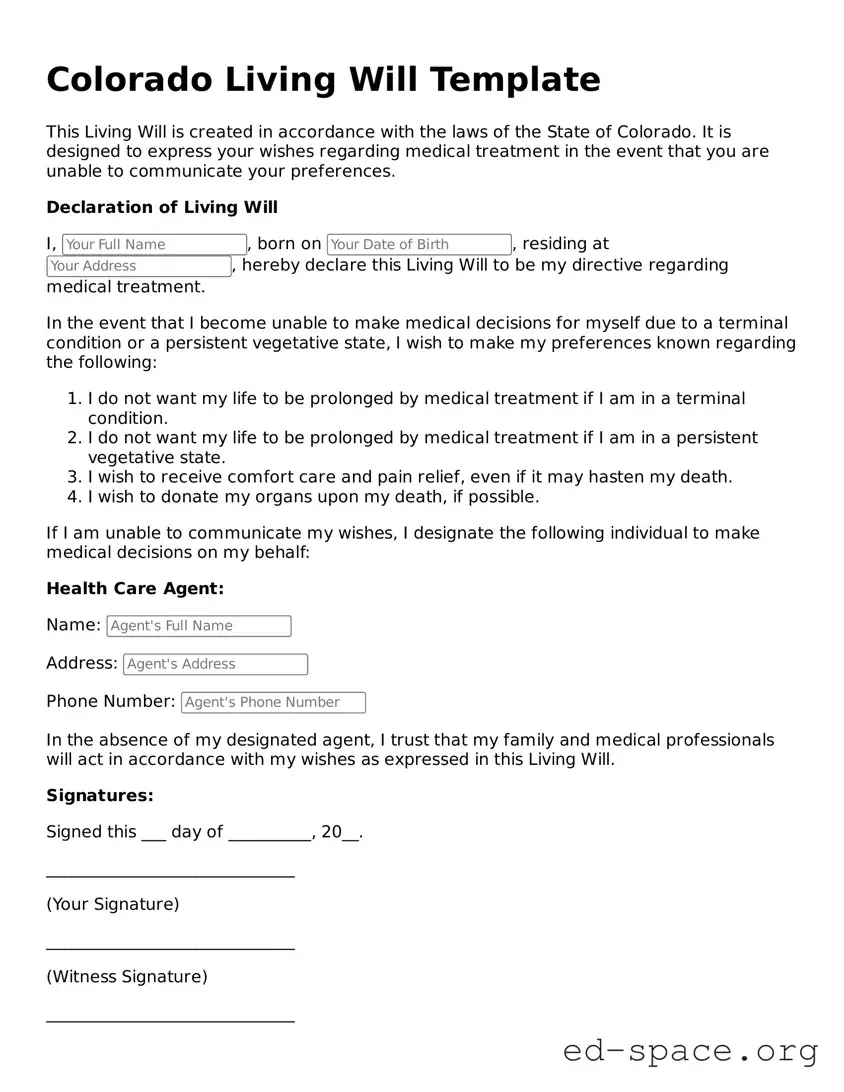 Free  Living Will Form for Colorado