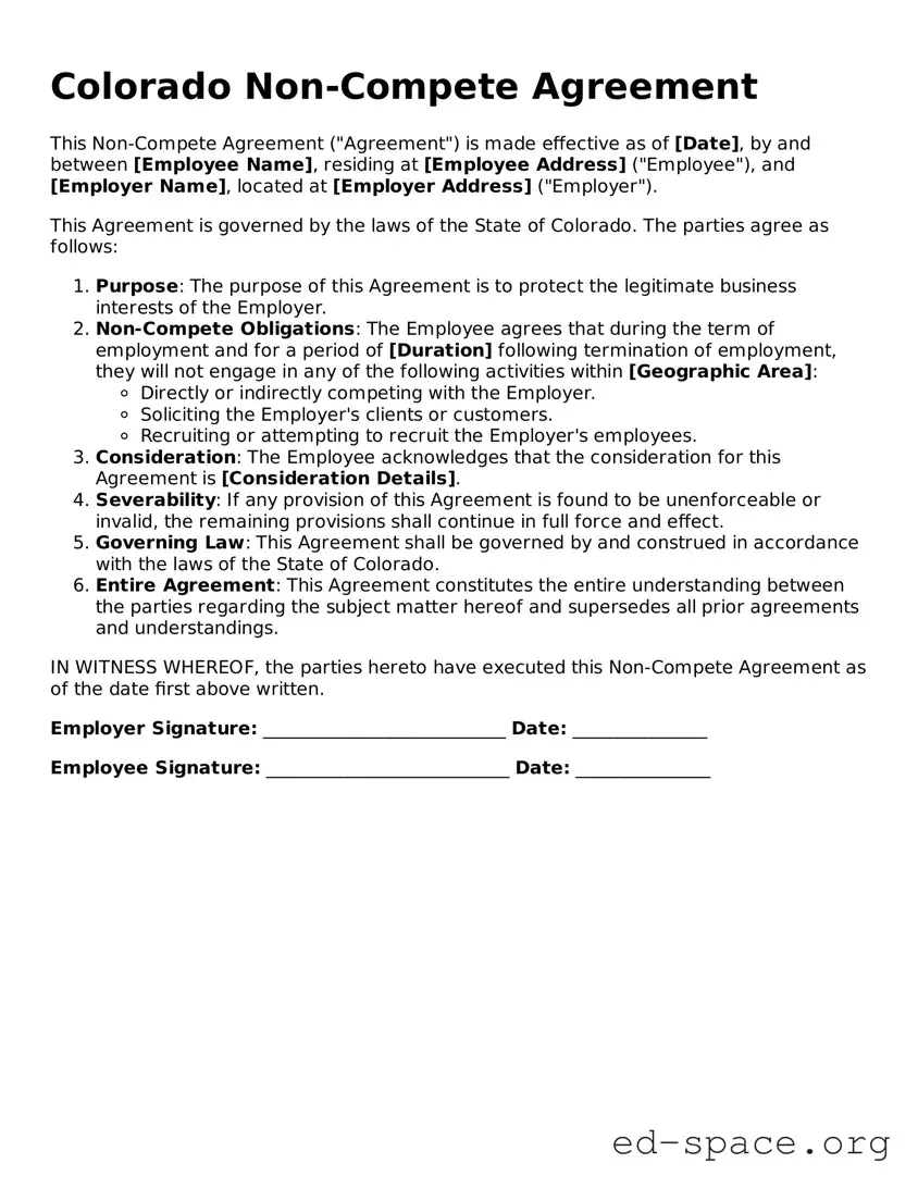 Free  Non-compete Agreement Form for Colorado