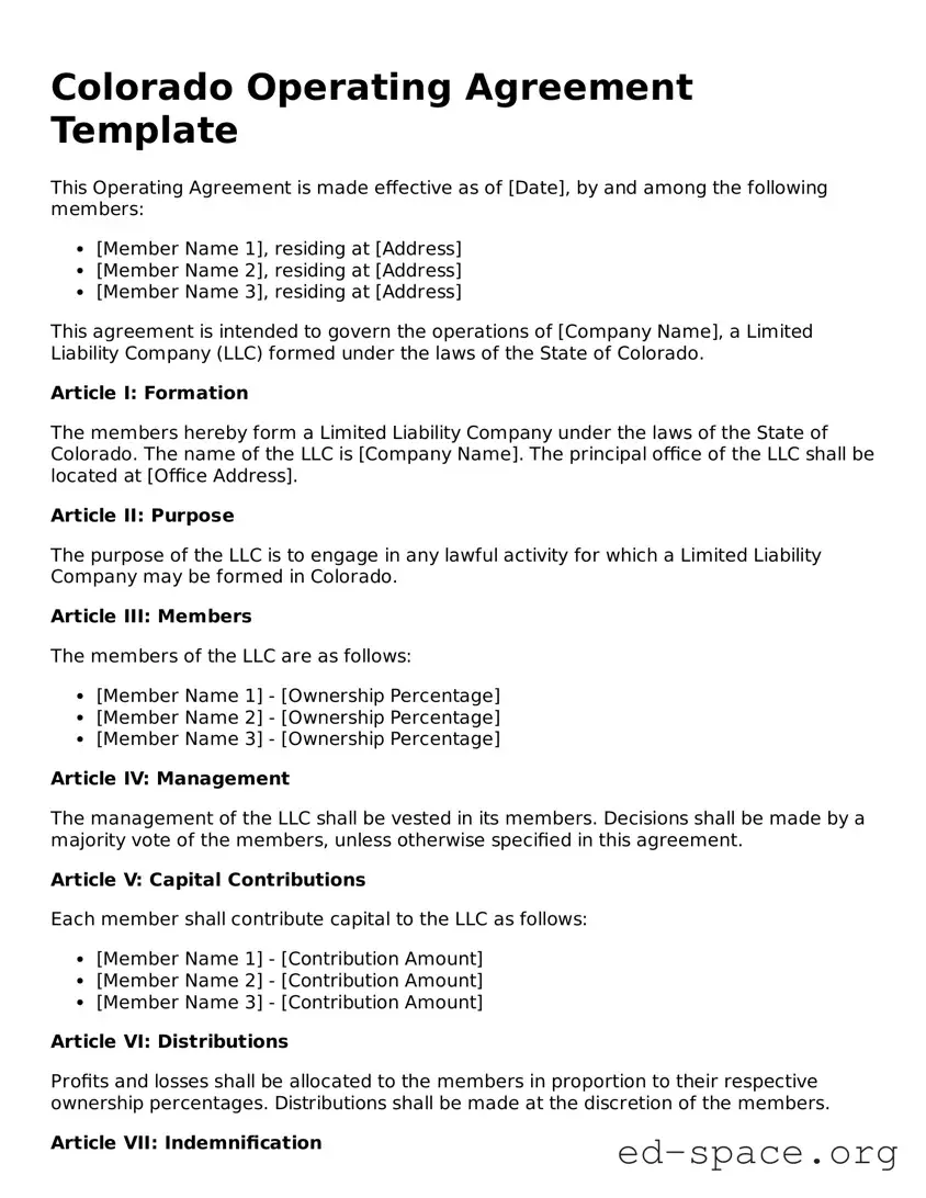 Free  Operating Agreement Form for Colorado