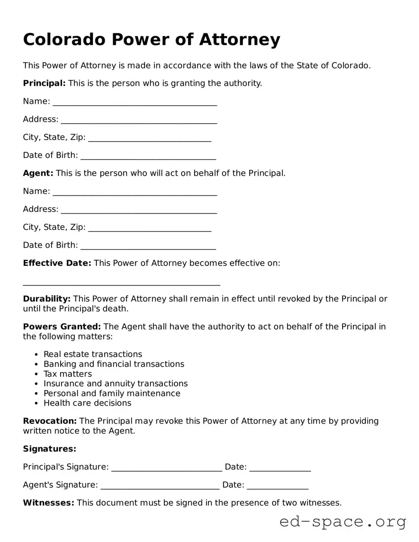 Free  Power of Attorney Form for Colorado