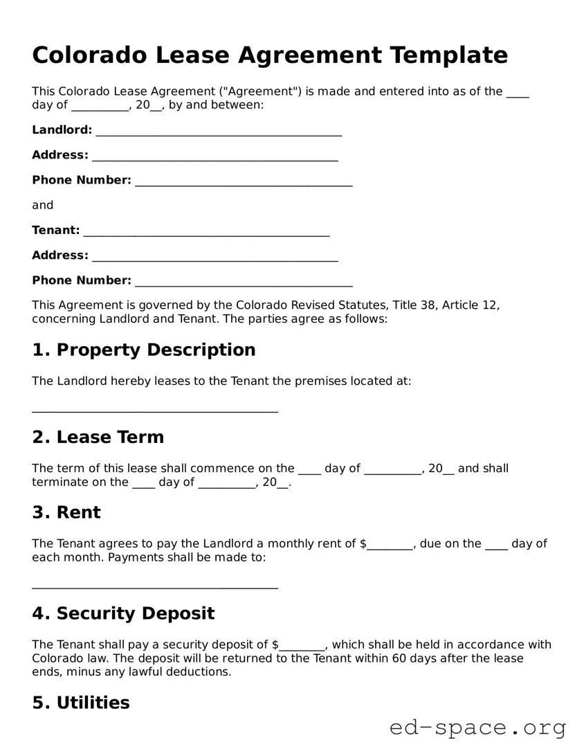 Free  Lease Agreement Form for Colorado