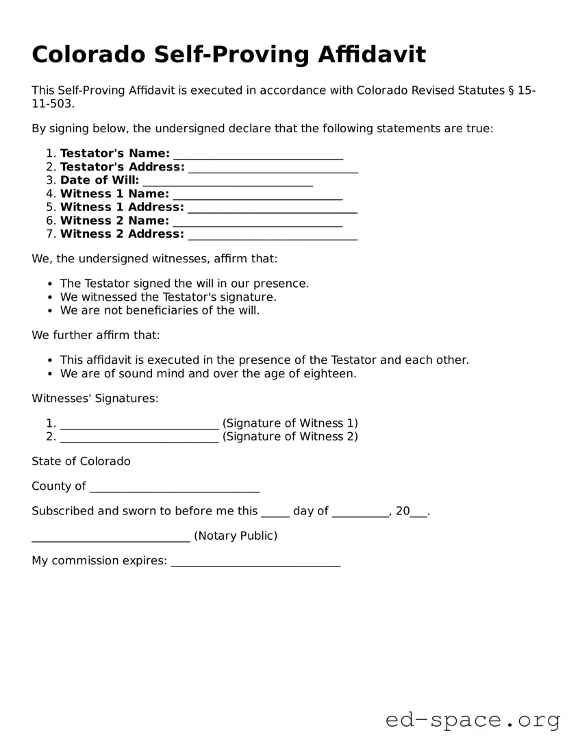 Free  Self-Proving Affidavit Form for Colorado