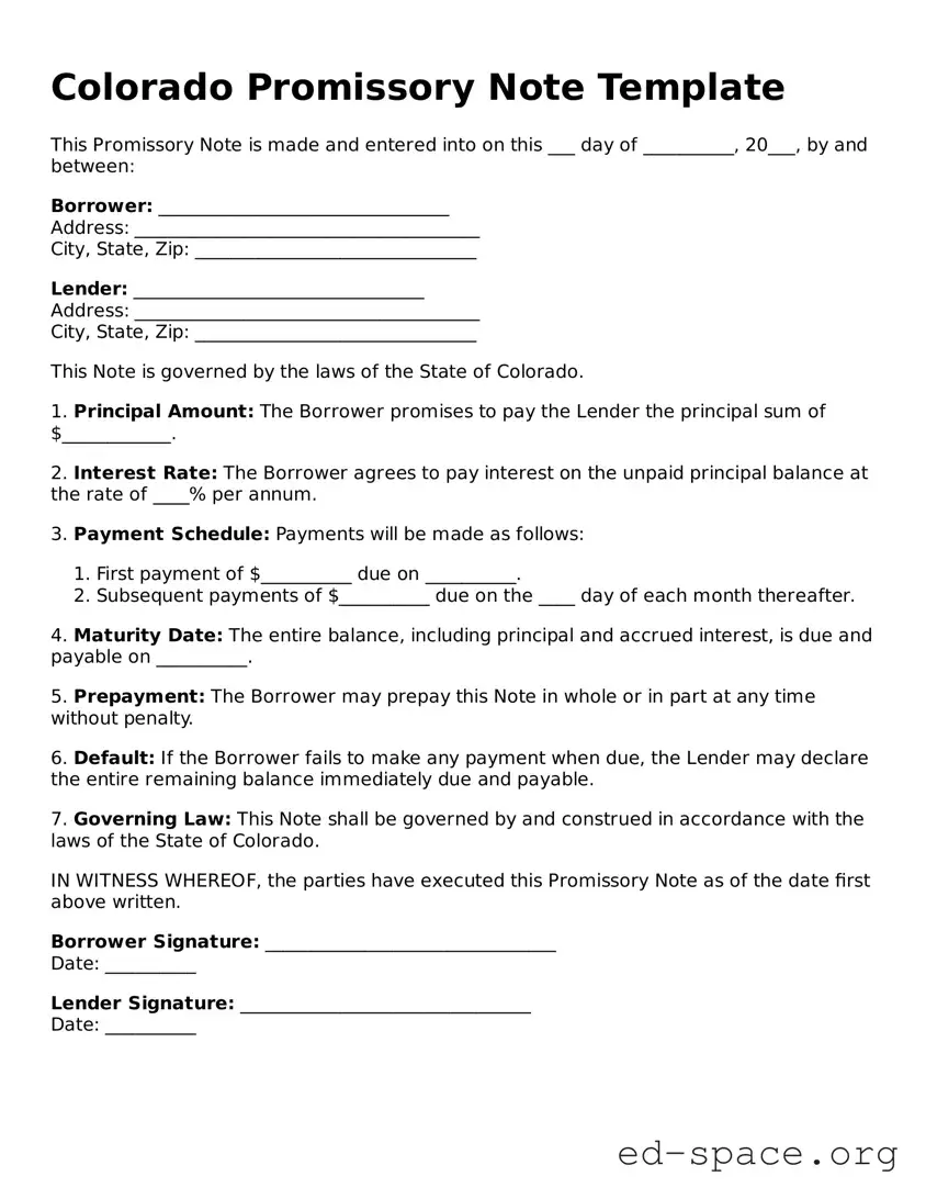 Free  Promissory Note Form for Colorado