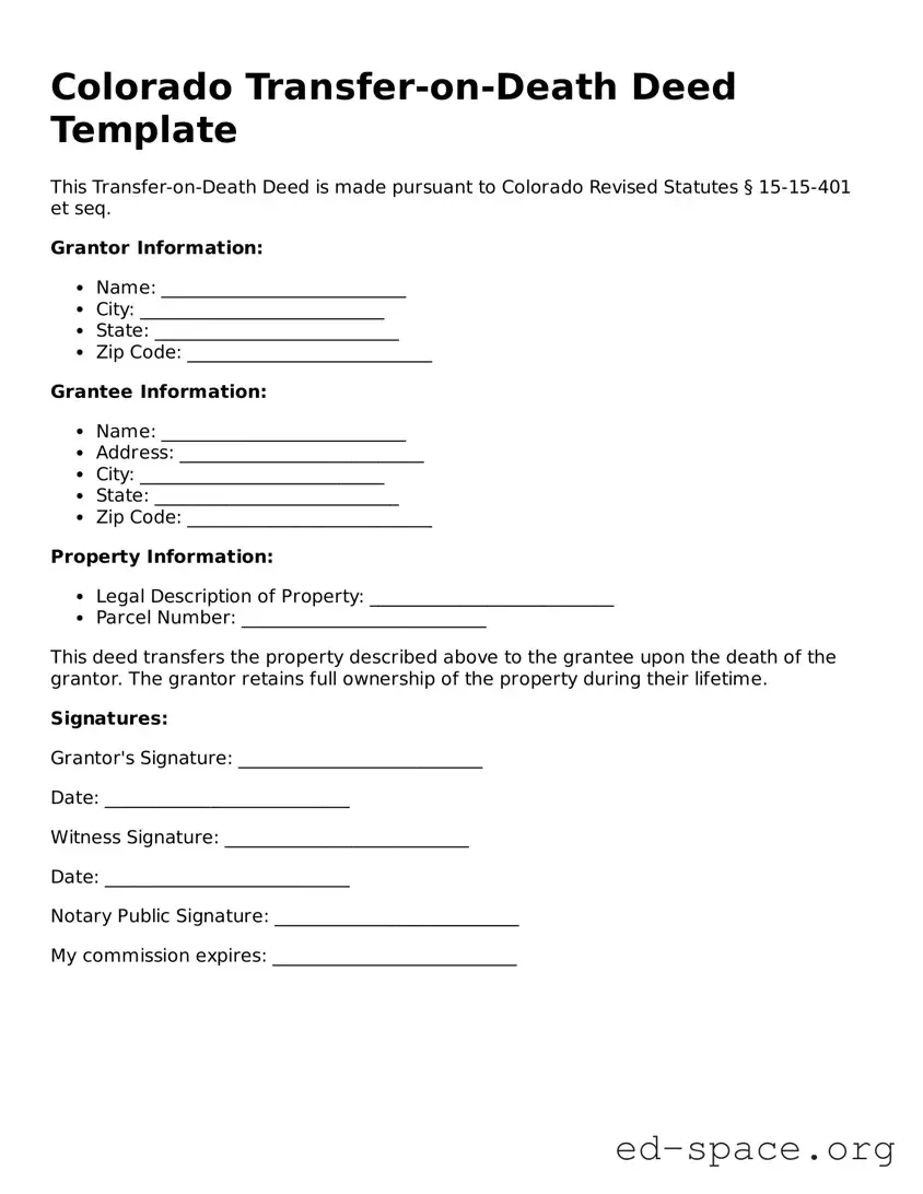 Free  Transfer-on-Death Deed Form for Colorado