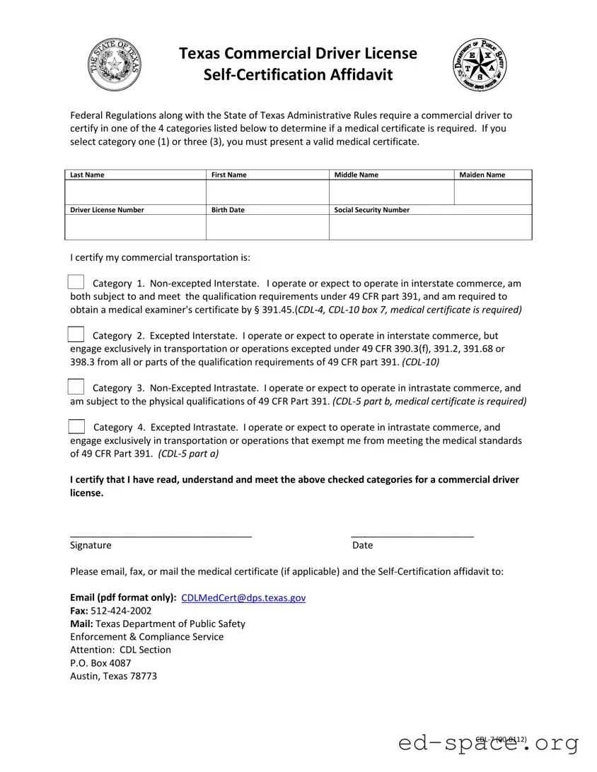 Blank Texas Cdl 7 PDF Form