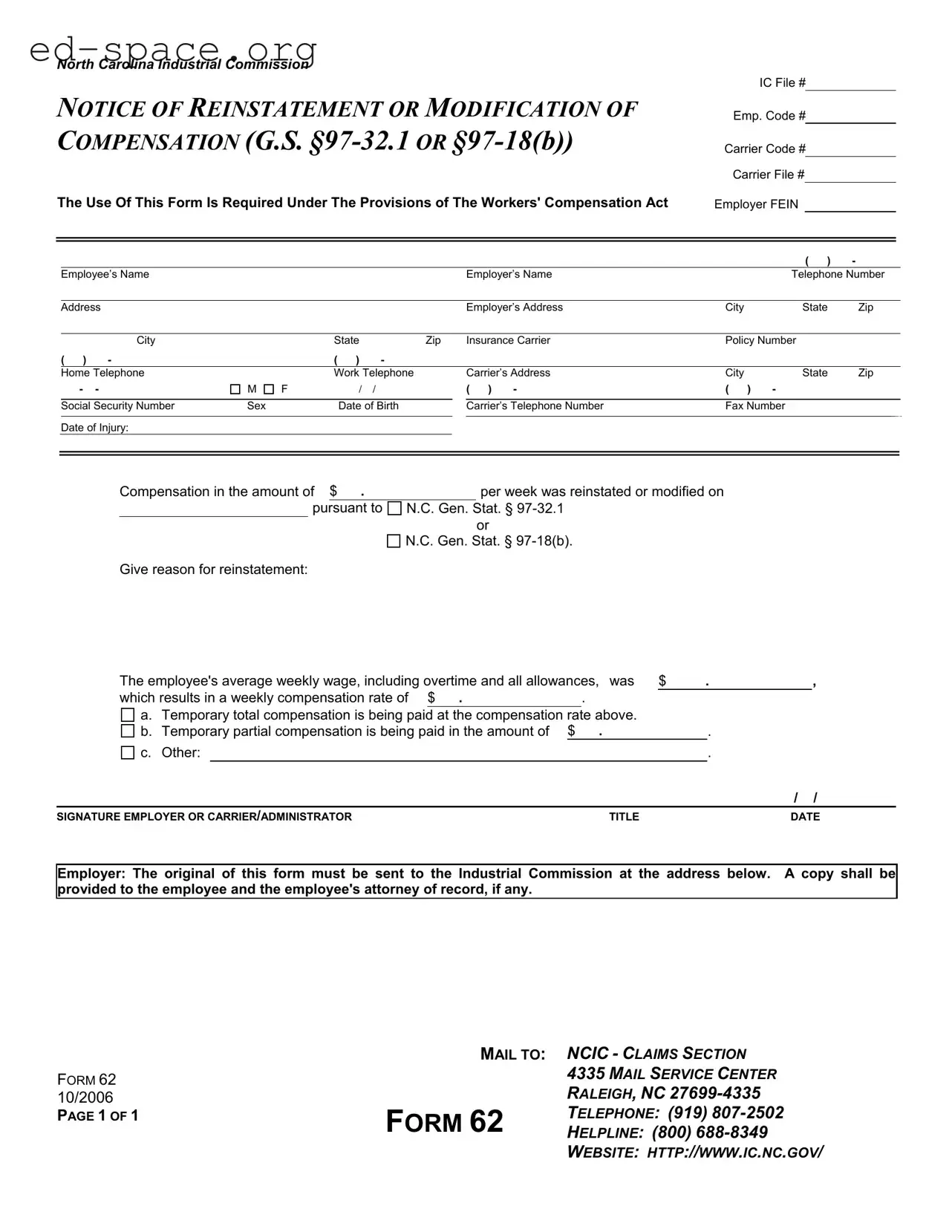 Blank North Carolina 62 PDF Form