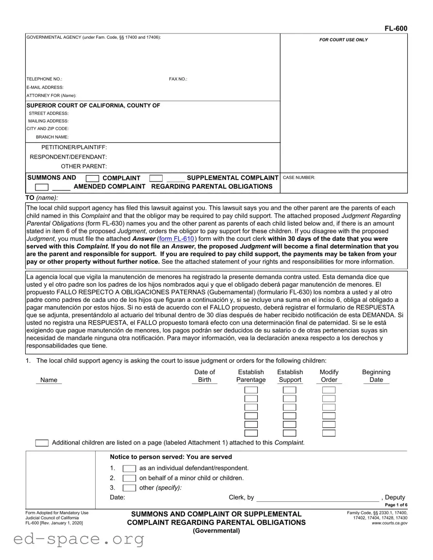 Blank California Fl 600 PDF Form