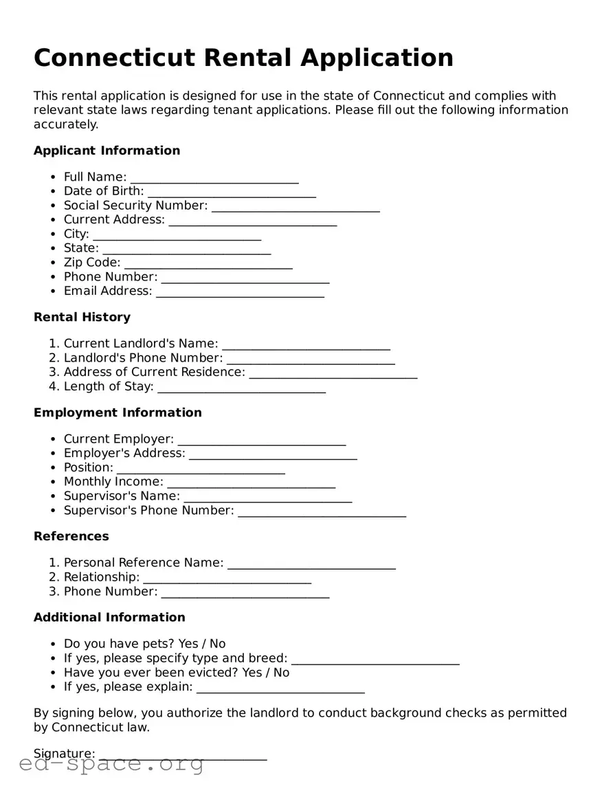 Free  Rental Application Form for Connecticut