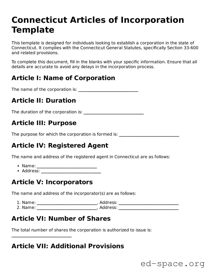 Free  Articles of Incorporation Form for Connecticut