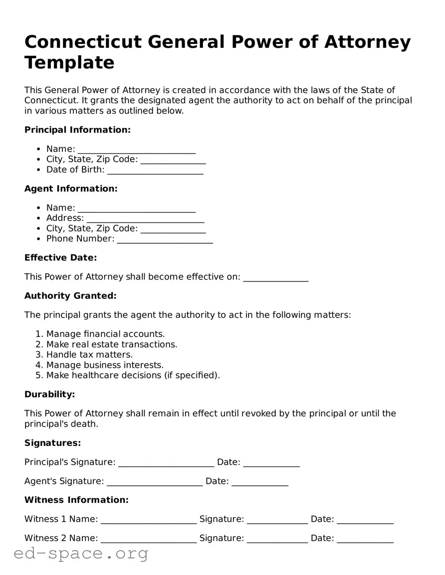 Free  General Power of Attorney Form for Connecticut