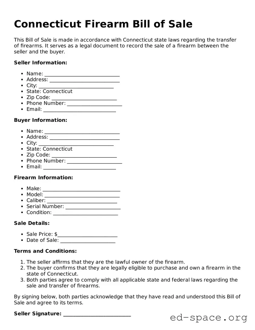 Free  Firearm Bill of Sale Form for Connecticut