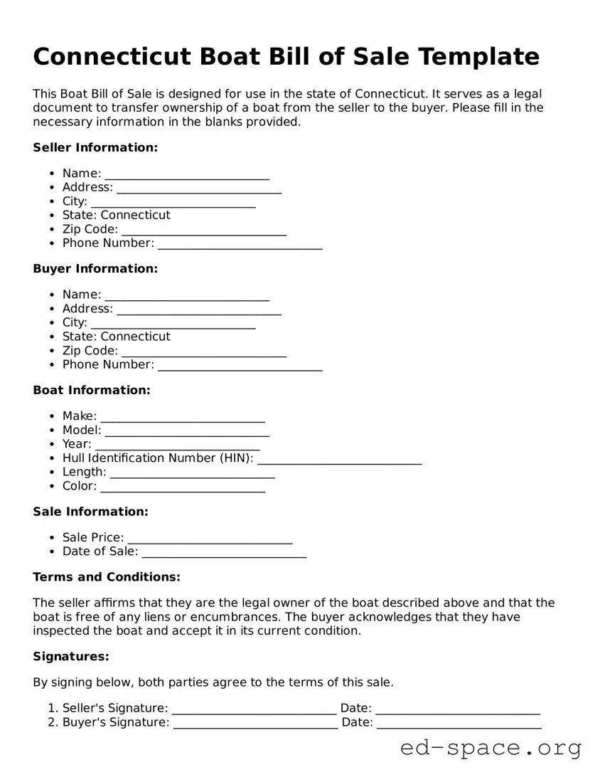 Free  Boat Bill of Sale Form for Connecticut