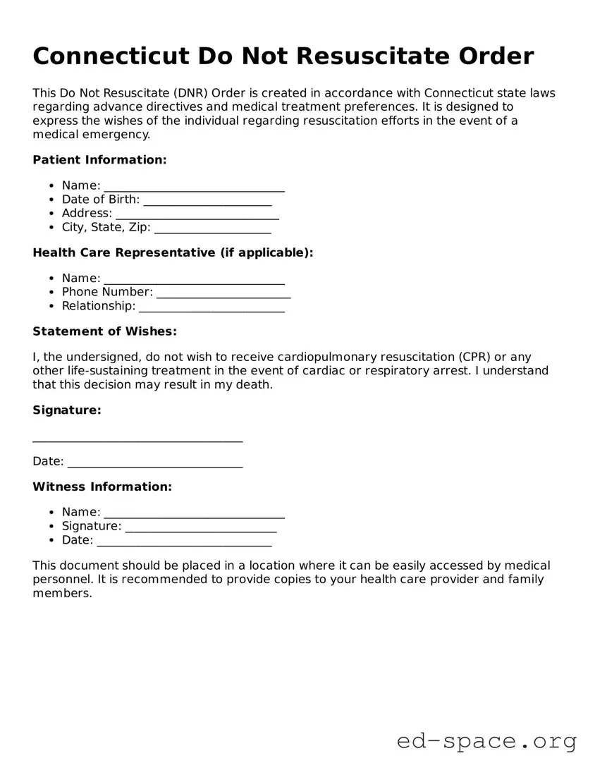 Free  Do Not Resuscitate Order Form for Connecticut