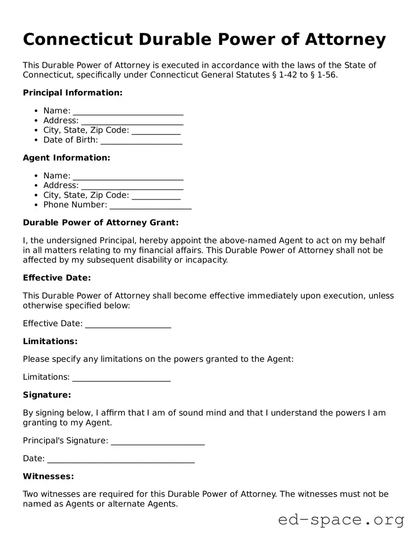 Free  Durable Power of Attorney Form for Connecticut