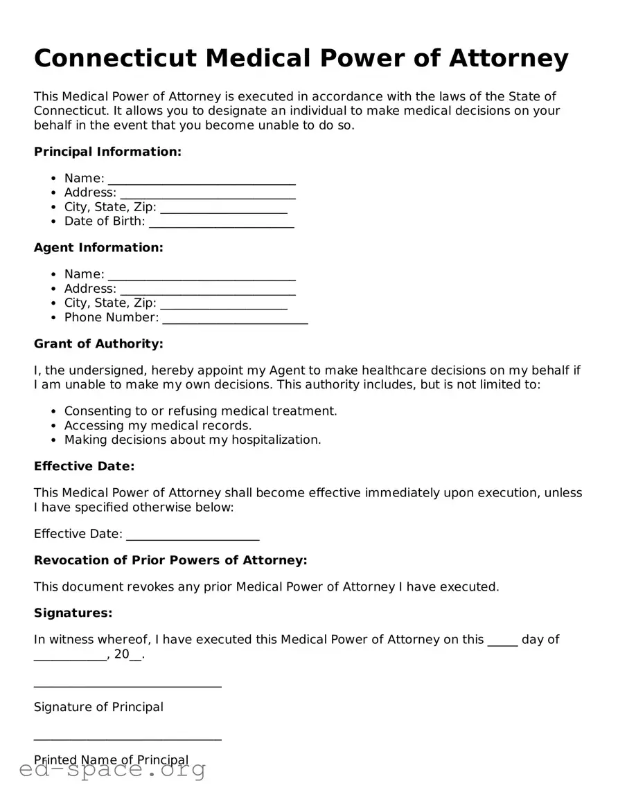 Free  Medical Power of Attorney Form for Connecticut