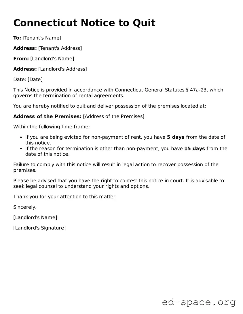 Free  Notice to Quit Form for Connecticut