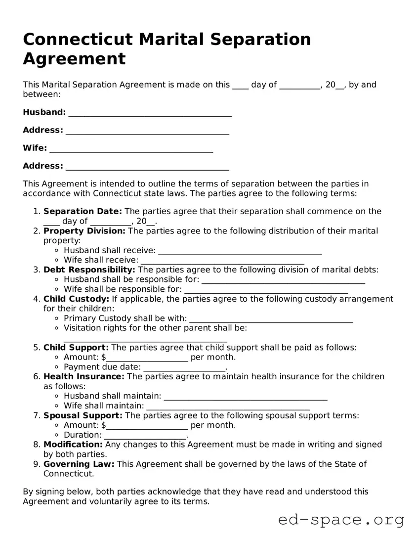 Free  Marital Separation Agreement Form for Connecticut