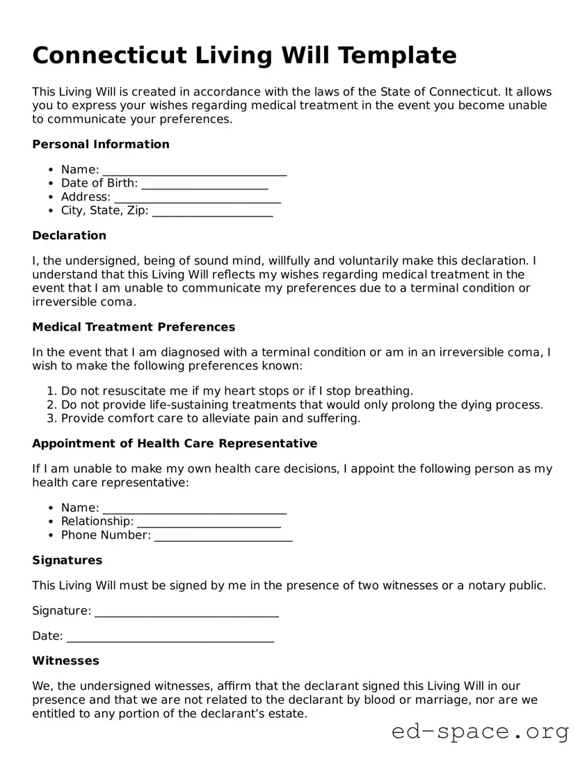 Free  Living Will Form for Connecticut