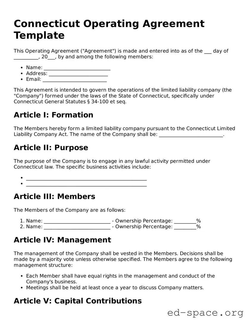 Free  Operating Agreement Form for Connecticut