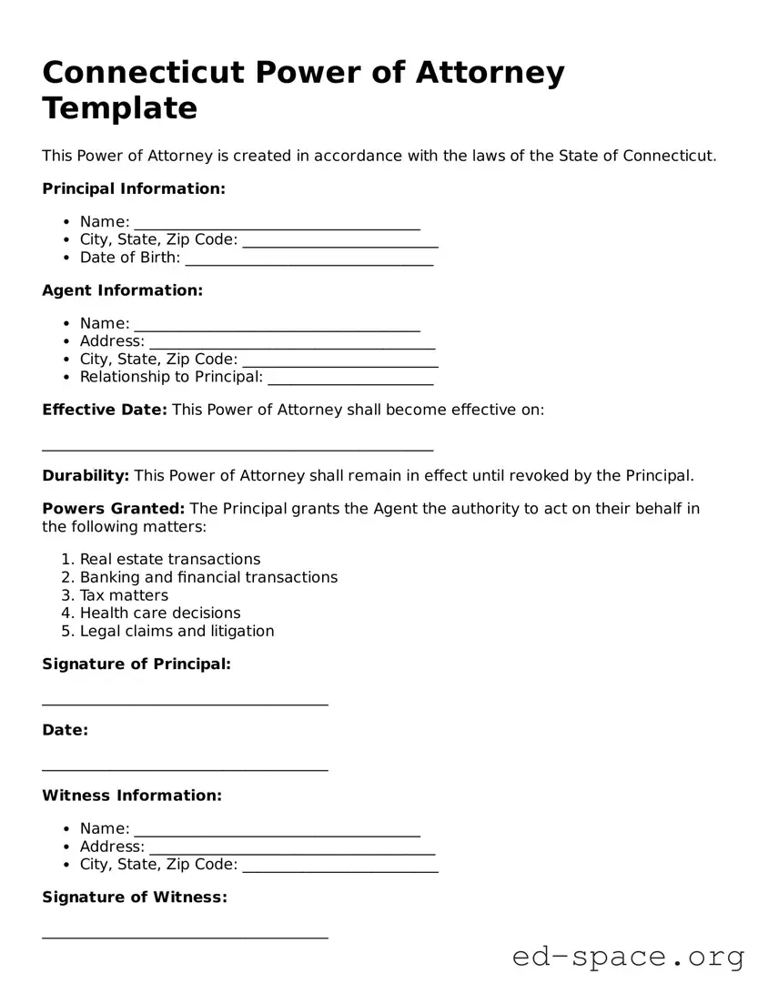 Free  Power of Attorney Form for Connecticut