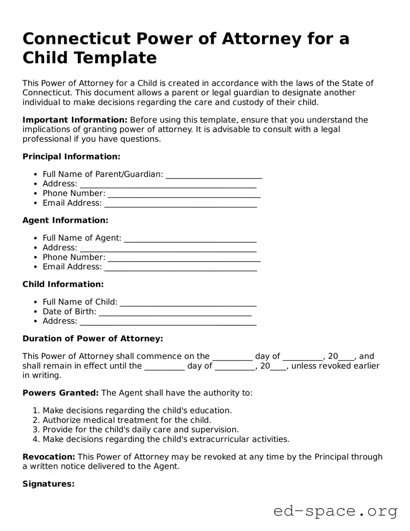 Free  Power of Attorney for a Child Form for Connecticut