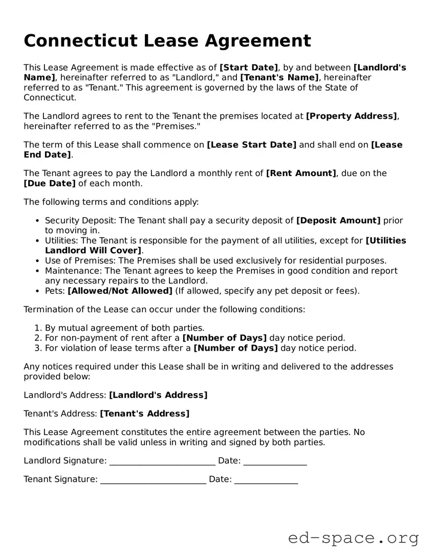 Free  Lease Agreement Form for Connecticut