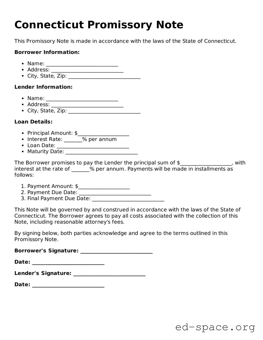 Free  Promissory Note Form for Connecticut