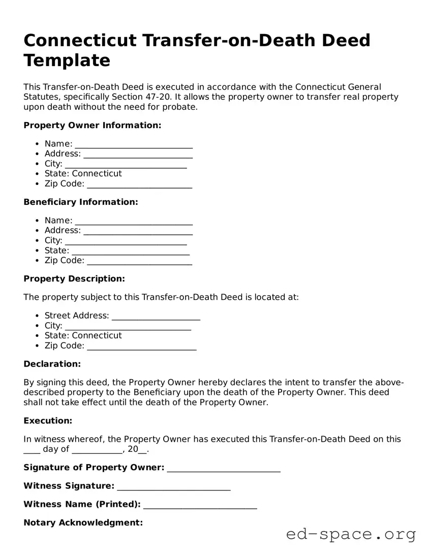 Free  Transfer-on-Death Deed Form for Connecticut