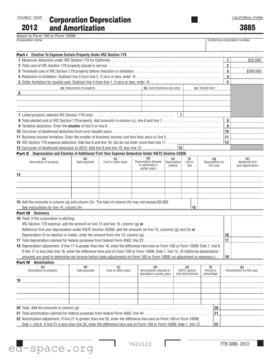 Blank California 3885 PDF Form