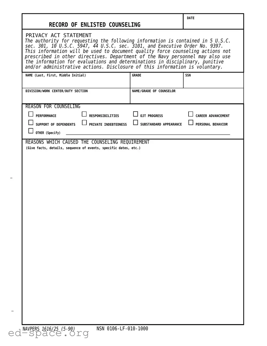 Blank Navpers 1616 25 PDF Form
