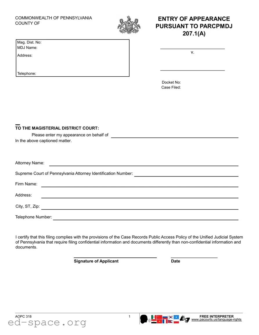 Blank Magisterial Appearance Pennsylvania PDF Form