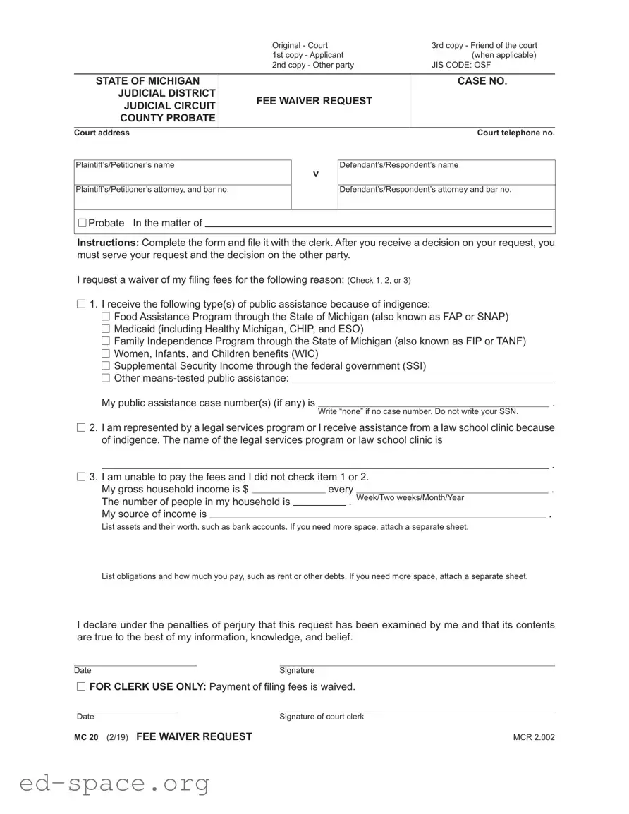 Blank Michigan Mc 20 PDF Form