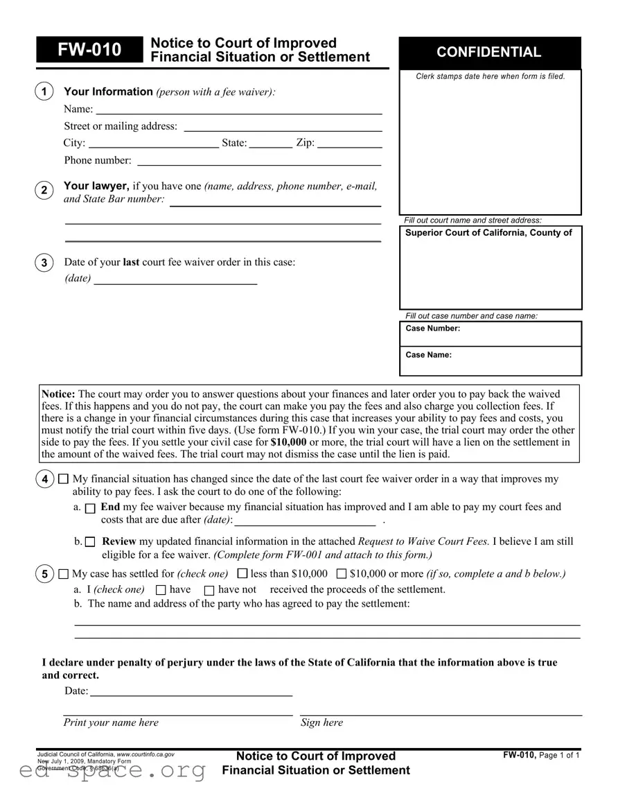 Blank California Fw 010 PDF Form