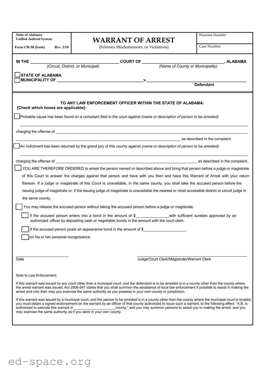Blank Alabama Cr 58 PDF Form