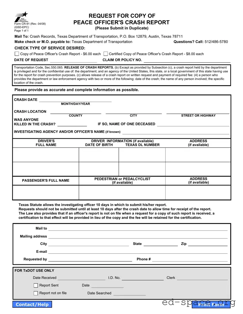 Blank Texas Cr 91 PDF Form