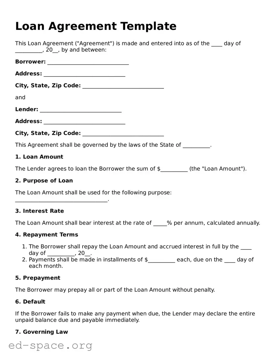 Fillable Loan Agreement Template