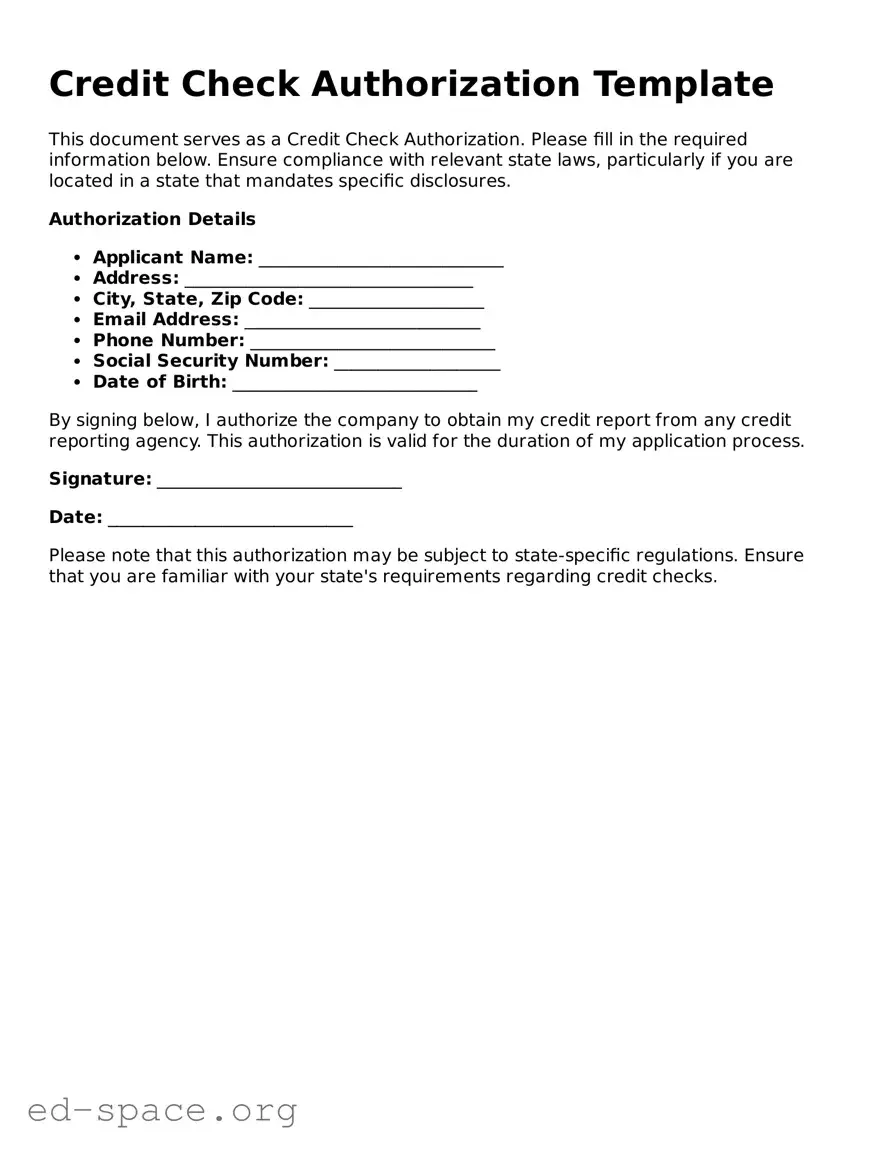 Fillable Credit Check Authorization Template