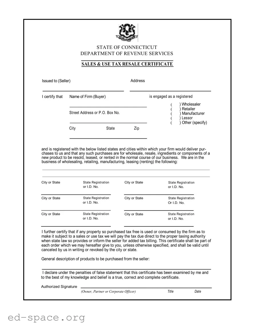 Blank Ct Resale Certificate PDF Form