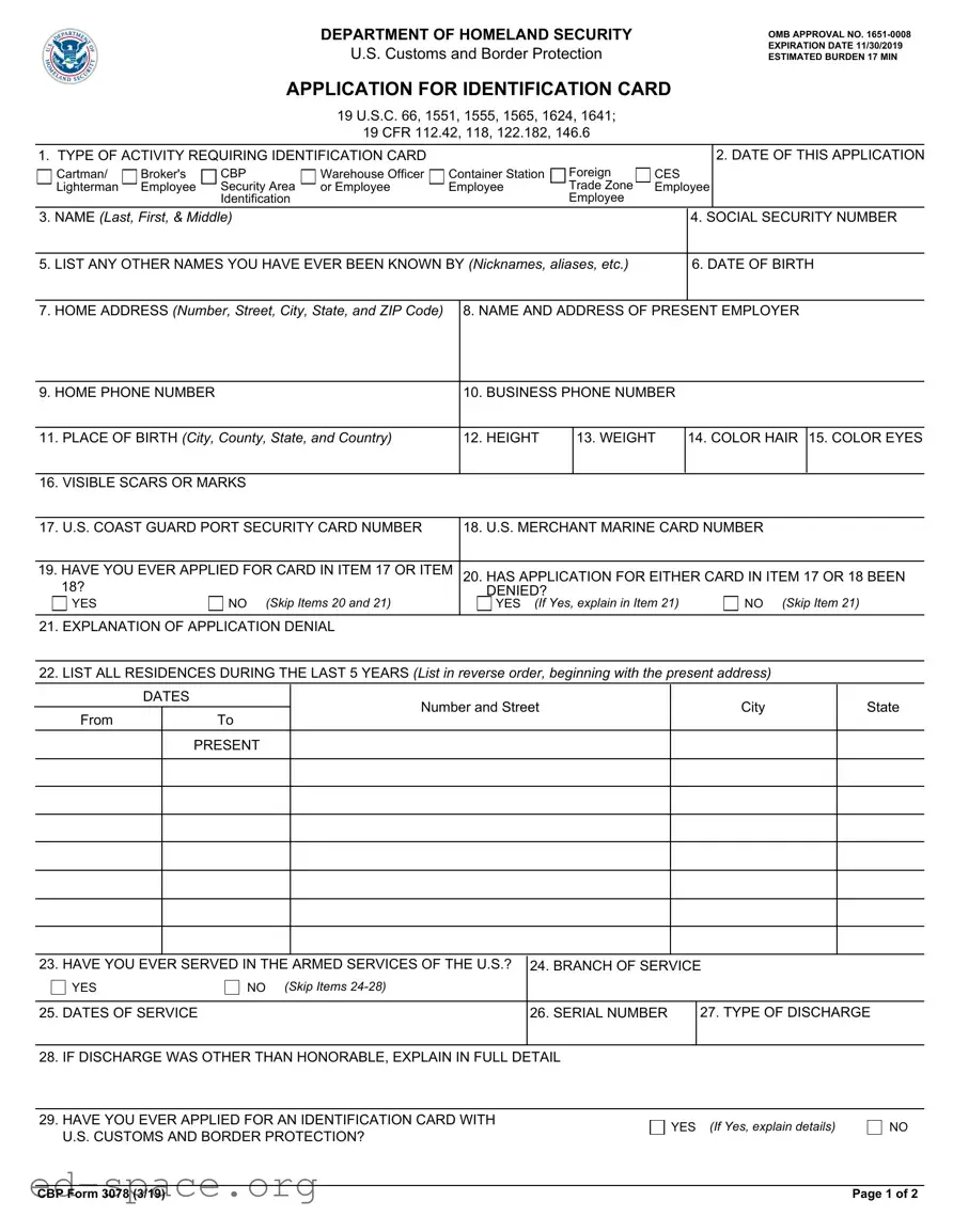 Blank Cbp 3078 PDF Form